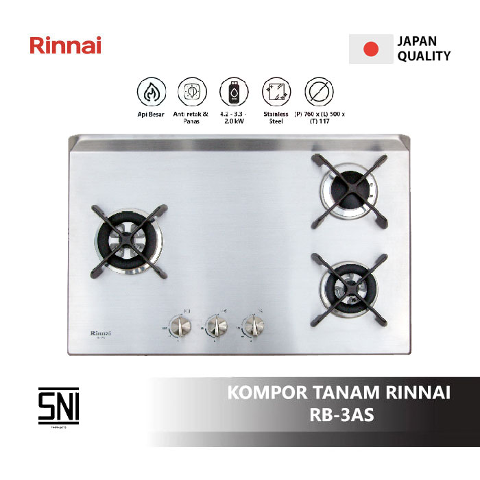 Rinnai Kompor Tanam Europa Series 3 Tungku - RB-3AS | RB3AS